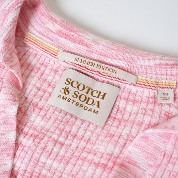 Scotch & Soda Polo Shirt Pink White Ribbed Knit Collared V-Neck Top XS - Picture 6 of 13